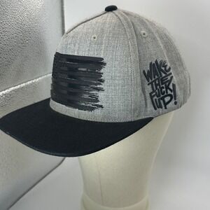 Flipper USA Flag Snapback Hat Gray Black Flat Brim Wake The‎ F Up Cap